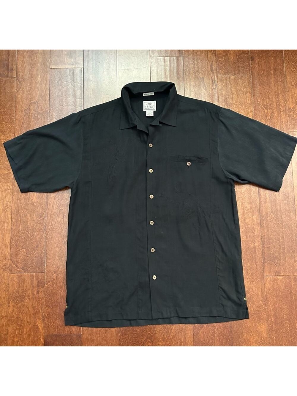 Luau Men's Silk and Cotton Blend Vacation Shirt, Embroidered, Size Medium